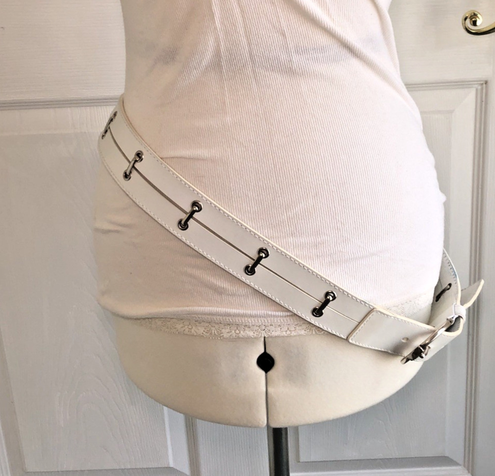 VTG Y2K Leather hip belt L silver loop grommet slouch cybercore cybergoth modern